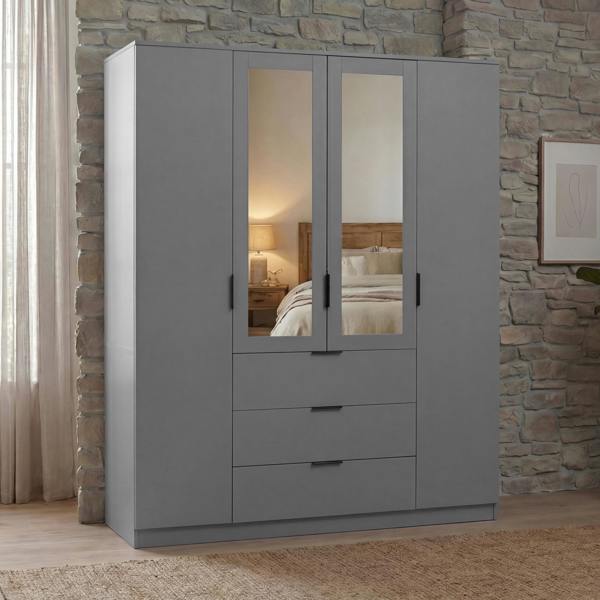 Vida Designs Trega 4 Door 3 Drawer Mirrored Wardrobe