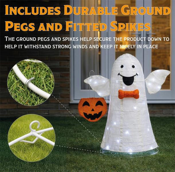 Fxlab White LED Foldable Ghost Outdoor Halloween Decoration