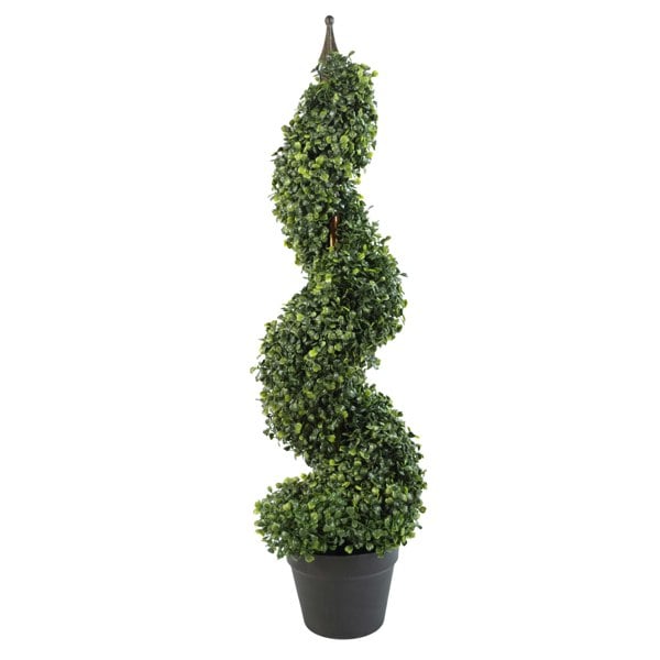 Leaf 90cm (3ft) Tall Artificial Boxwood Tower Tree Topiary Spiral Metal Top