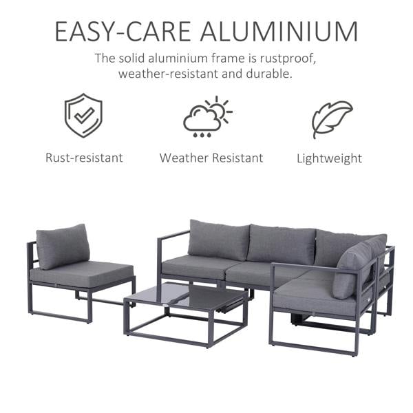 Wyld Haus Dokase 5 Seater Grey Outdoor Corner Sofa Set with Coffee Table and Chair Aluminium Framae