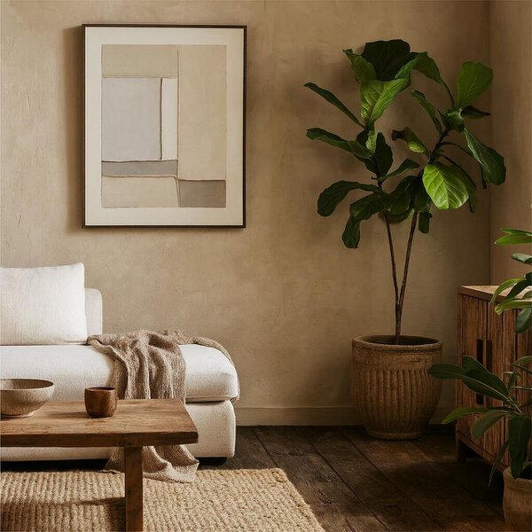 Wyld Haus Chalaronne Vertical Layered Geometric Soft Neutral Tones Framed Painting On Canvas