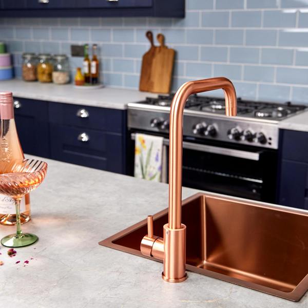 Flode Dellen | Single Lever Kitchen Sink Mixer Tap with Swivel Spout | Square Neck Design | Rose Copper Finish