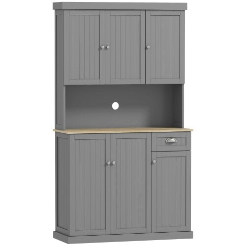 Wyld Haus Ririlo Wooden Grey 180 cm Tall Kitchen Storage Cabinet With OFauxn Counter Drawers And 6 Doors