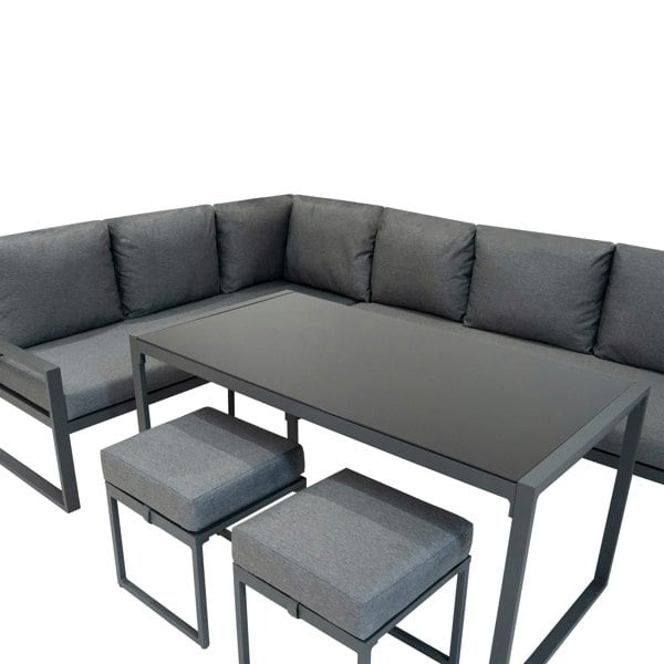 Jardi Aluminium Corner Sofa Set With Black Rattan Storage Box - Anthracite Grey