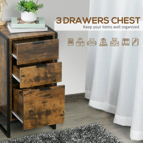 Wyld Haus Miri Black Metal And Wooden Rustic Brown Industrial 3 Drawer Chest