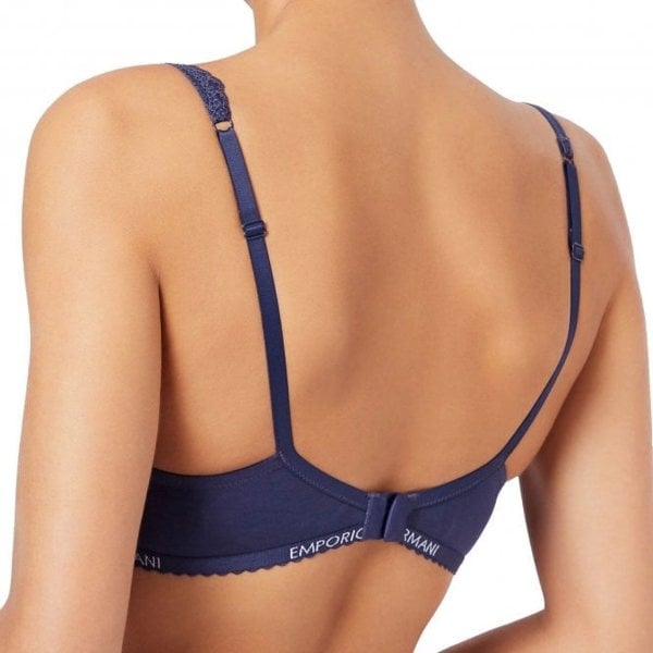 Emporio Armani Floral Lace Stretch Cotton Bralette, Indigo Blue