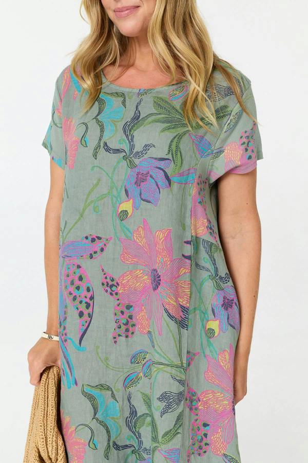 Sage | Floral Oversized Short Sleeve Midi Dress