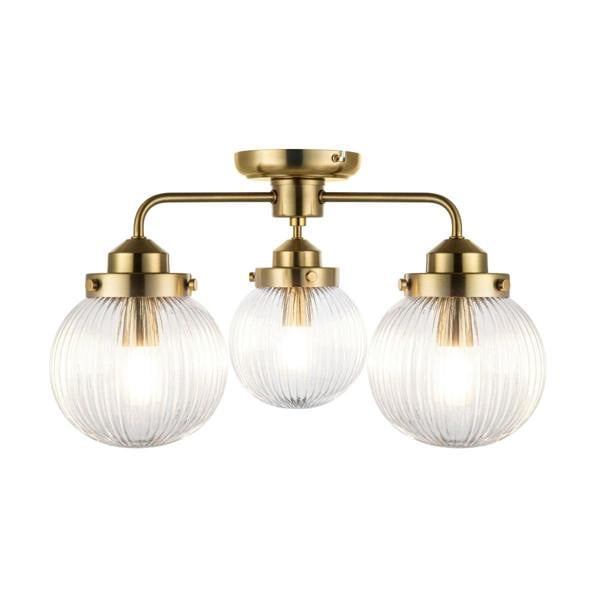 COSYLYTE Finley 3B Bathroom Ribbed Glass Ceiling Light - Brass