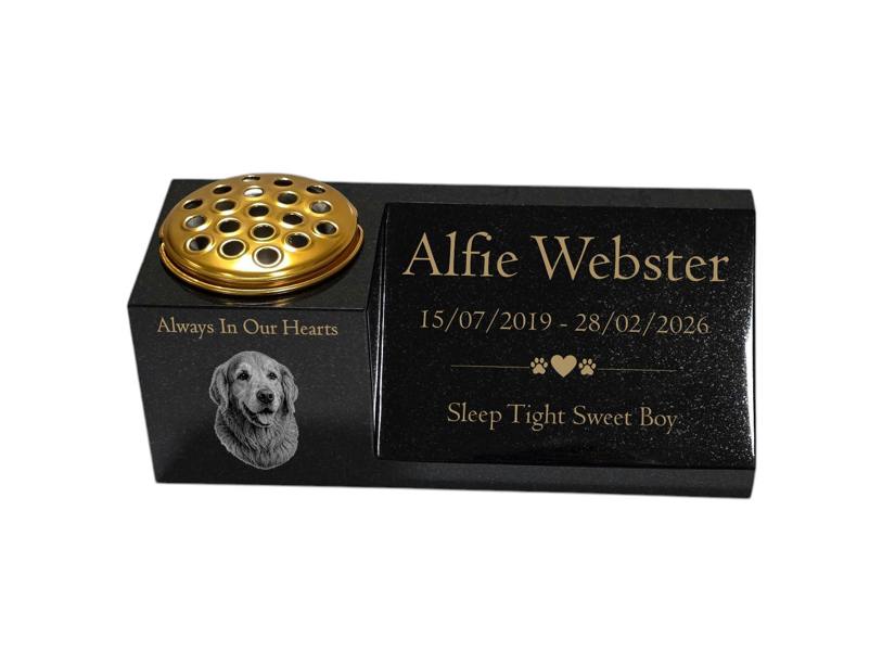 Memorials Direct Dog Memorial Granite Photo Vase & Plaque Combination