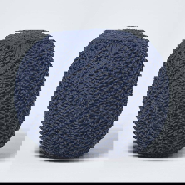 HOMESCAPES Macrame Knitted Pouffe Been Filled Crochet Round Footstool 100% Cotton Braided Design