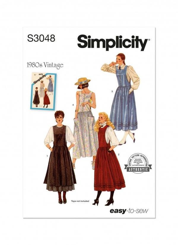 Simplicity Sewing Pattern 3048, Dresses, Pinafores, Vintage Style for Women, H5 (6-8-10-12-14) - Easy