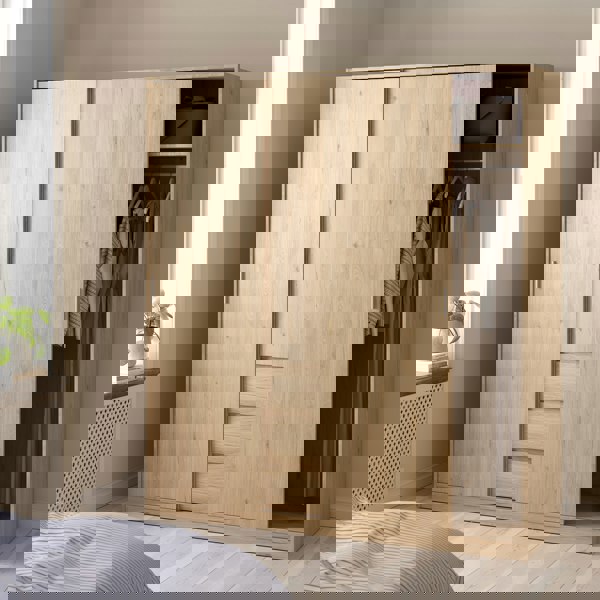 Furniture To Go Naia Wardrobe with 2 sliding doors + 1 door + 3 drawers in Oak structure Jackson Hickory