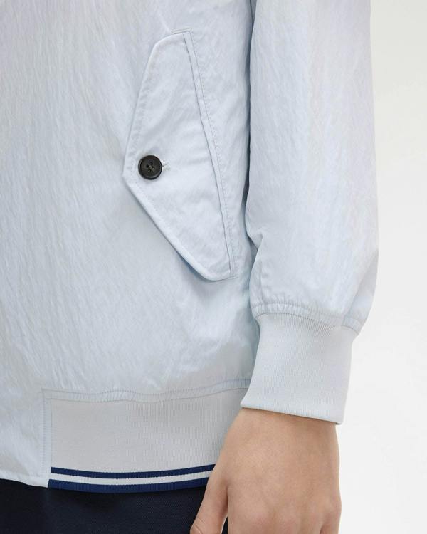 Fred Perry Mens Crinkle Harrington Jacket - Dusky Blue 28A | CHO | Designer Mens Jackets