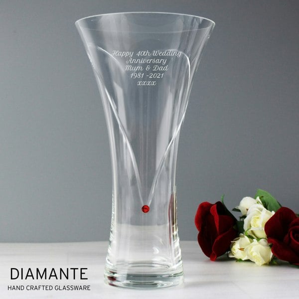 Personalised Memento Company Personalised Large Hand Cut Ruby Diamante Heart Vase