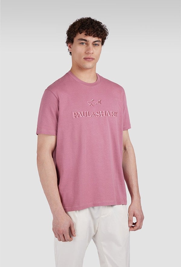 Paul & Shark Men's Cotton Jersey T-Shirt with Logo Embroidery - Pink