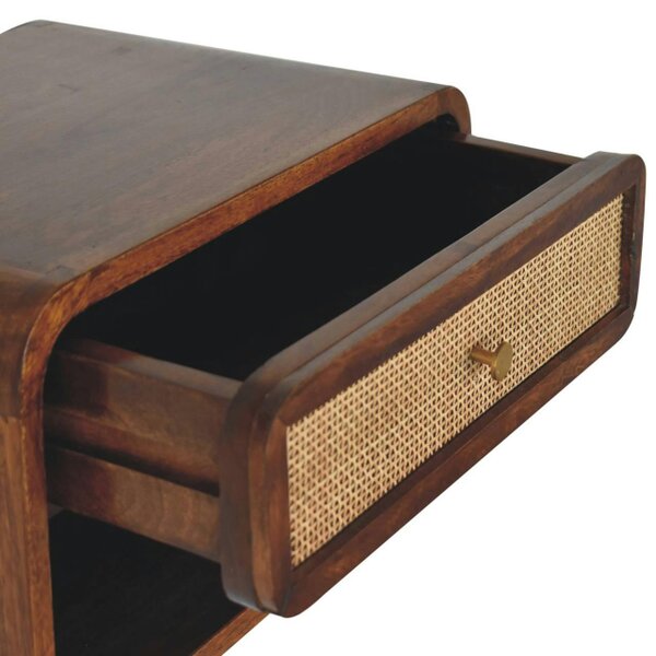 Wyld Haus Como Chestnut Wall Mounted Open Woven Bedside Table with Drawer