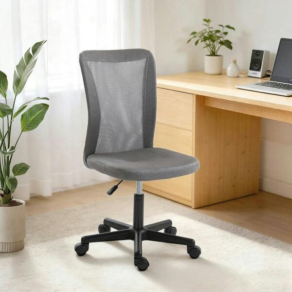 Computer Desk Chair, Mesh Office Chair with Adjustable Height and Swivel Wheels, Armless Study Chair, Grey