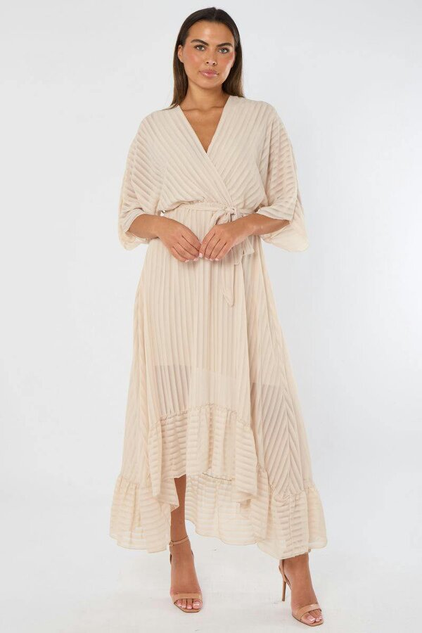 Wrap Maxi Dress – One Size - Beige - One size