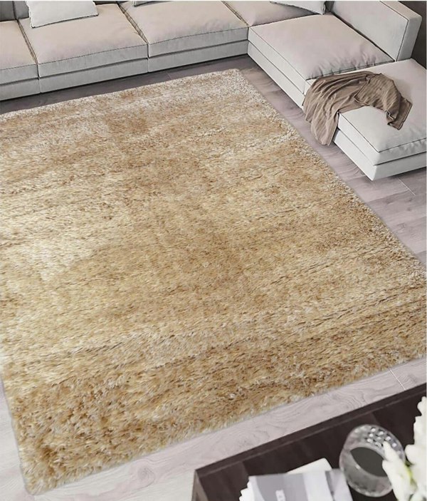 Solid Design Shaggy Rug for Living Room in Natural – The Rug
