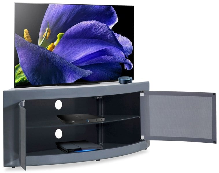 Centurion Supports PANGEA Grey Beam-Thru CurvedTru-Corner 32"-50" TV Cabinet