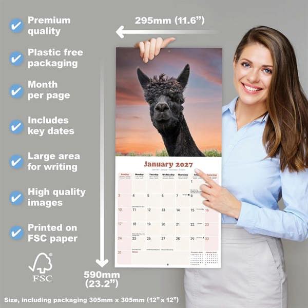 Alpacas Calendar 2027, Wall Calendars, Month To View, Animals, Gift