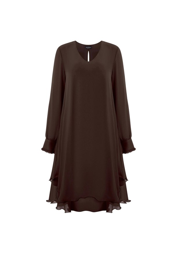 James Lakeland Long Sleeve Brown Wave Hem Dress
