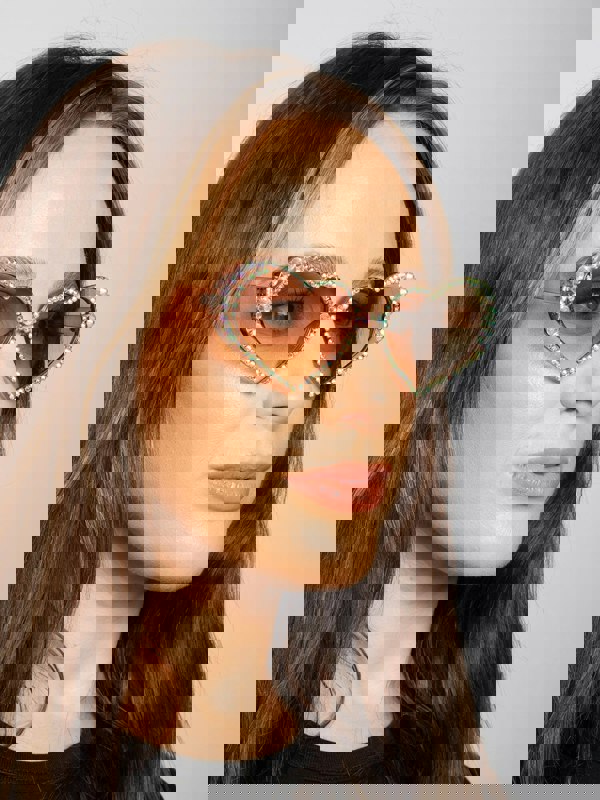 SVNX Heart Sunglasses with Gem Detail in Champagne