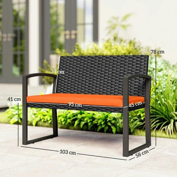 Two-Seater Rattan Garden Bench - Orange