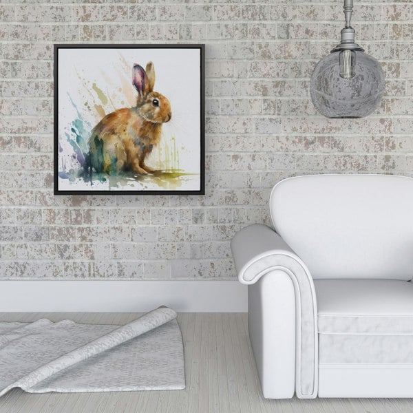 Warren Reed Rabbit Splash Watercolour Framed Canvas