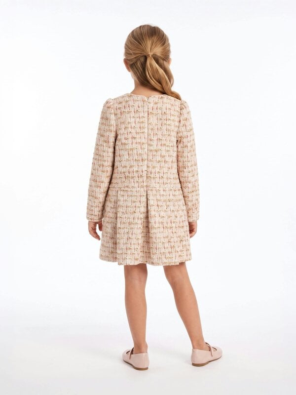 DRESS & Fleur Girls Long Sleeved Tweed Dress in Pink