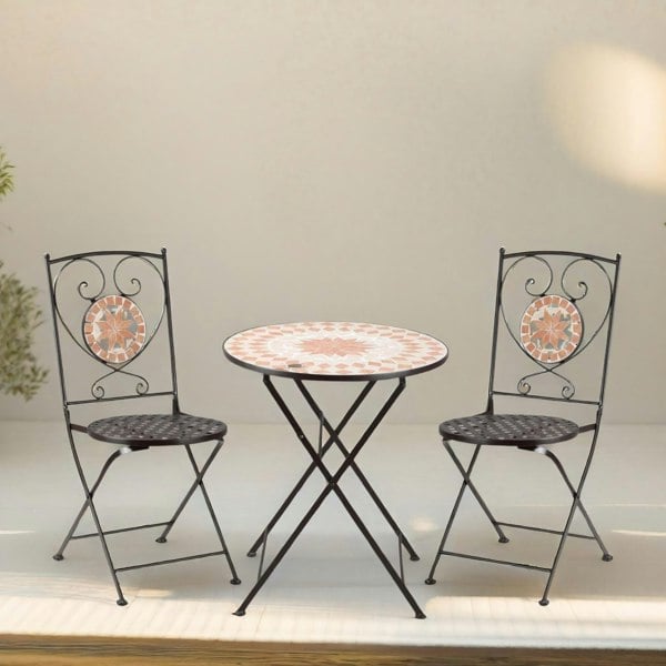 Rafaelo Mobilia Set of 3 Bistro Set With Mosaic Table And 2 Armless Chairs Grey