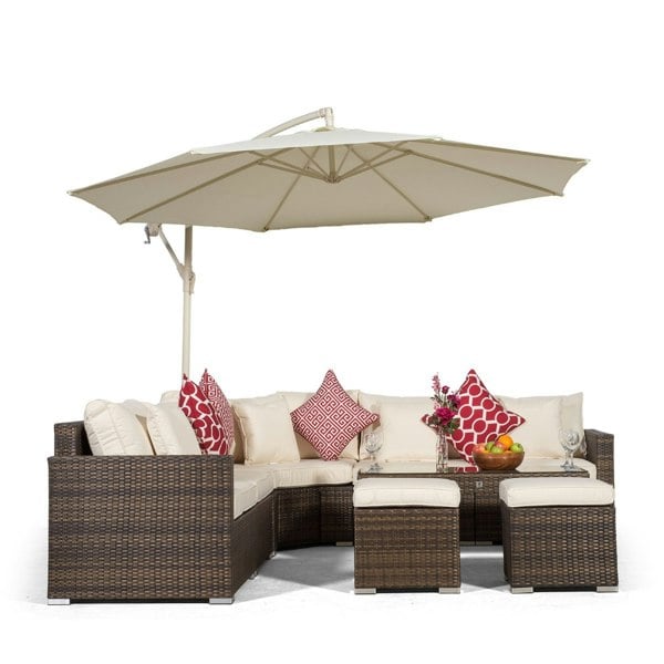Giardino Santorini L Shape Modular 5 Seat Rattan Corner Sofa Set With Large Coffee Table & 2 Stools