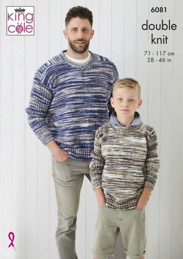 King Cole Camouflage DK Knitting Pattern 6081, Sweaters for Kids, Teenagers, Men, 28 - 46 Inches