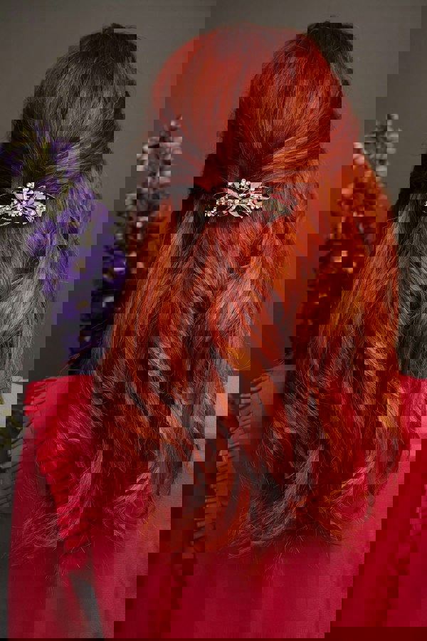 butterfly hair clip red half up half down