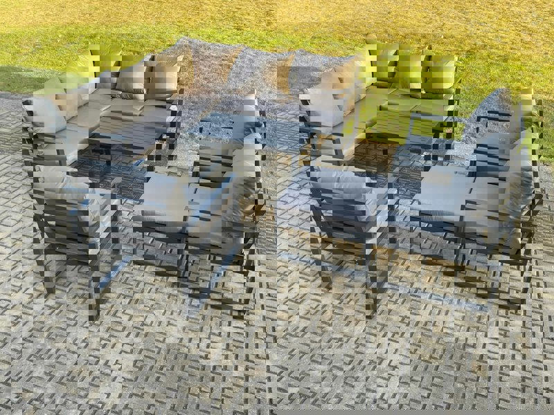 Fimous 9 Seater Aluminium Outdoor Garden Furniture Set Patio Lounge Sofa with Oblong Coffee Table Chair Big Footstool Dark Grey