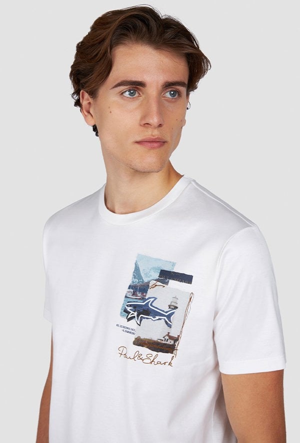 Paul & Shark Printed and Embroidered Aqua Touch T-Shirt