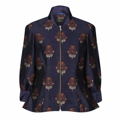 Lioness by TF Auburn Embroidered Raw Silk Fitted Jacket Blouse
