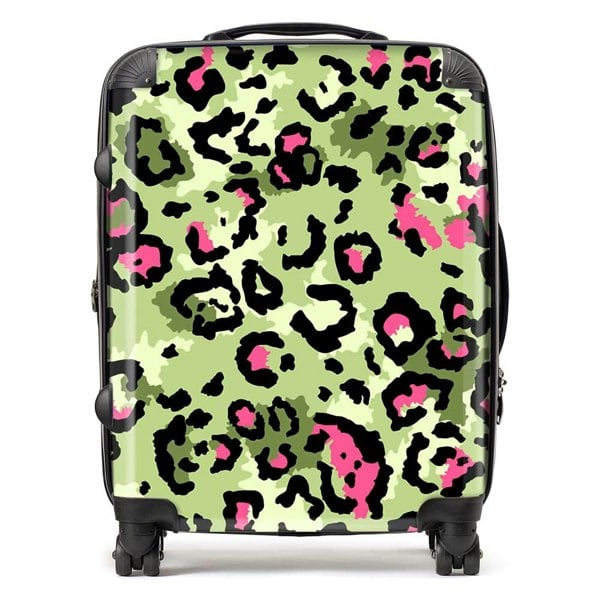 Warren Reed Green And Pink Leopard Print Suitcase