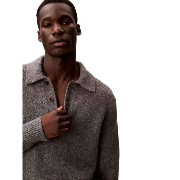 Calvin Klein Mens Heather Long-Sleeved Polo Sweatshirt - Grey Heather - 