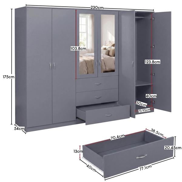Vida Designs Riano 6 Door 3 Drawer Mirrored Wardrobe