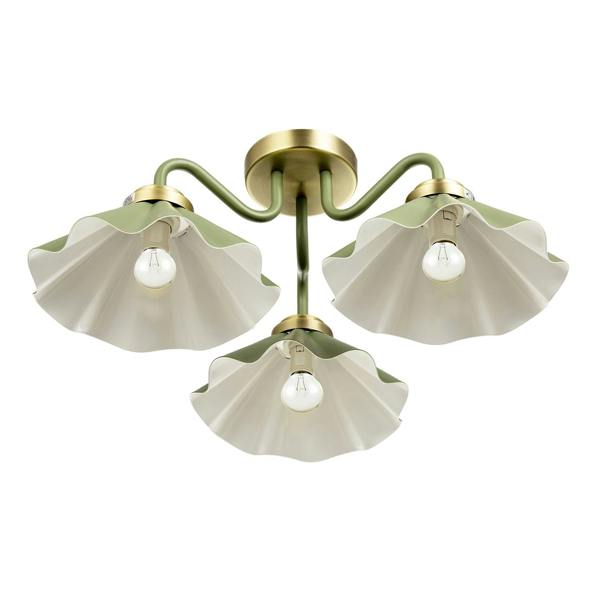 Designer Ceiling Light with Soft Olive Green Scalloped Metal Shades Image 3
