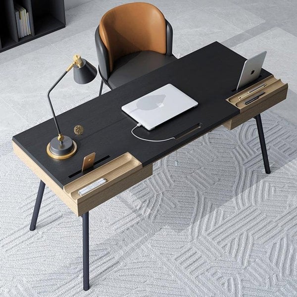 Justine Office Desk With Storage Drawers, Solid Wood-Weilai Concept-Weilai Concept
