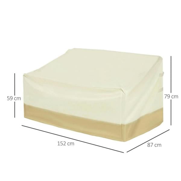 Beige 3-seat patio furniture cover, size 152 x 87 x 59–79 cm shown
