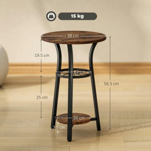 Wyld Haus Neri Rustic Brown Wooden Round Side Table With 3 Tier Storage Floral Design