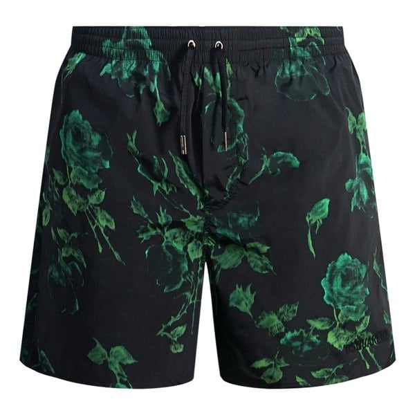 Dsquared2 Green Floral All Over Design Swim Shorts - Black