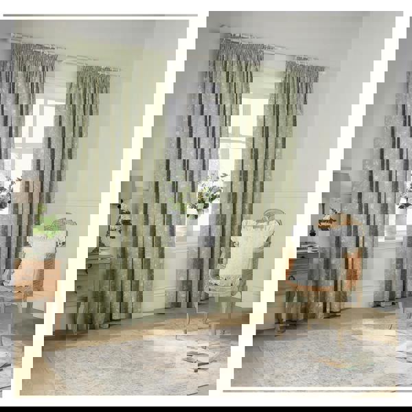 Wylder Bella Lined Floral Pencil Pleat Curtains - Sage