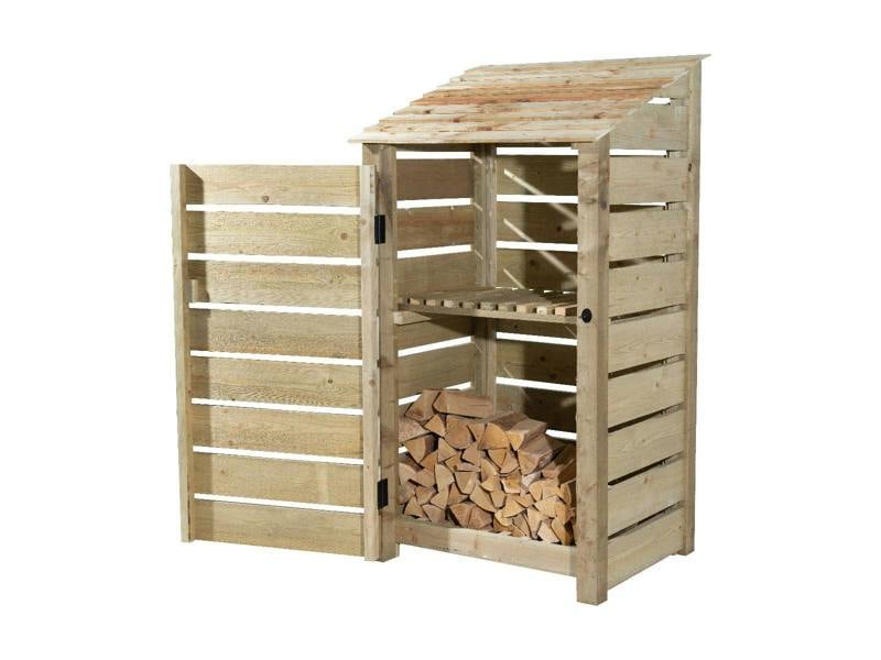 Arbor Garden Solutions Slatted Wooden Log Store with Door and Shelf W-99cm, H-126cm Or 180cm, D-88cm