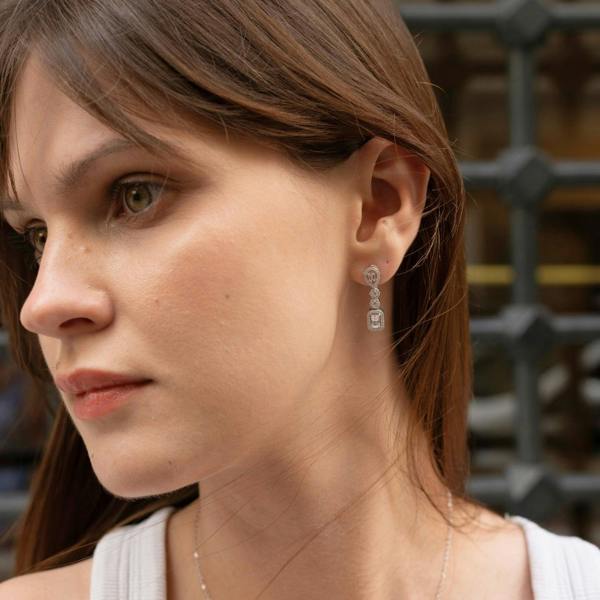 Spero London Elegant Sterling Silver Earring with Emerald-Cut & Teardrop Gemstones