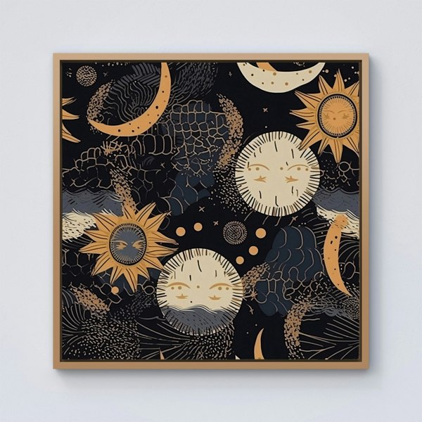 Warren Reed Gold Sun and Moon Framed Canvas