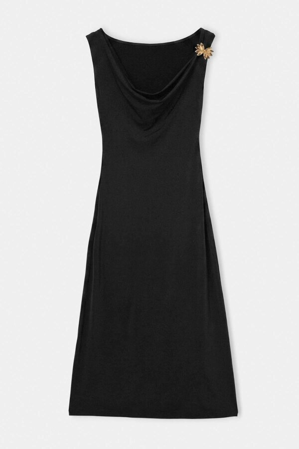 WOVCOR Degaje Neckline Shoulder Embellished Bodycon Midi Dress